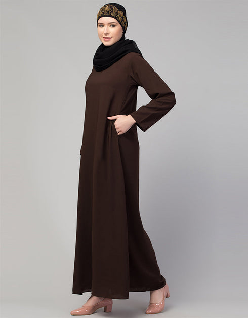 Modern Flare daily wear basic Casual Abaya In the Shade of Chocolate brown
